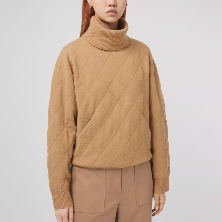 Purchase (W) バーバリー FW21 キルティング ハイタートルネック ウールセーター レディース キャメル 80447441