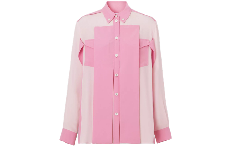 (Women) Burberry FW21 Silk Crêpe Patchwork Long-Sleeve Shirt Pink 80468291
