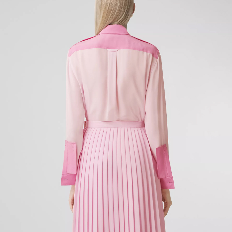 (Women) Burberry FW21 Silk Crêpe Patchwork Long-Sleeve Shirt Pink 80468291 圖 5
