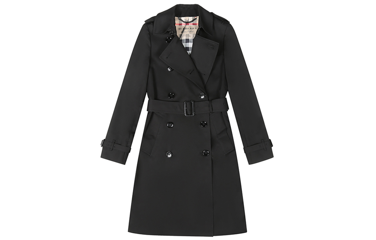 (Women) Burberry FW21 Solid Color Belted Mid-Length Blazer Trench Coat Women Black 80089771