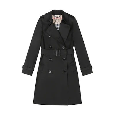(Women) Burberry FW21 Solid Color Belted Mid-Length Blazer Trench Coat Women Black 80089771