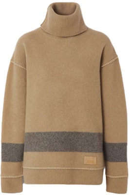 (W) バーバリー FW21 カシミア タートルネック セーター キャメル ストライプ デザイン 80450341 Order (W) バーバリー FW21 カシミア タートルネック セーター キャメル ストライプ デザイン 80450341