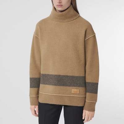 (W) バーバリー FW21 カシミア タートルネック セーター キャメル ストライプ デザイン 80450341 Shop (W) バーバリー FW21 カシミア タートルネック セーター キャメル ストライプ デザイン 80450341