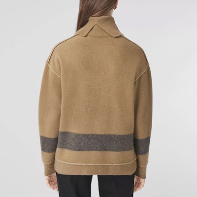 (W) バーバリー FW21 カシミア タートルネック セーター キャメル ストライプ デザイン 80450341 Purchase (W) バーバリー FW21 カシミア タートルネック セーター キャメル ストライプ デザイン 80450341