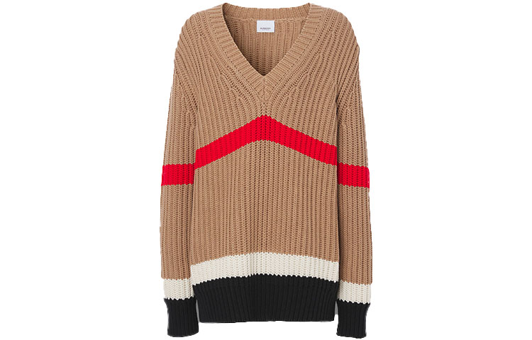 (Women) Burberry FW21 Striped Ribbed Oversized Sweater Beige Tan. 80484311