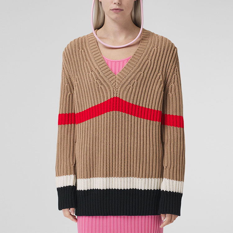 (Women) Burberry FW21 Striped Ribbed Oversized Sweater Beige Tan. 80484311 圖 3