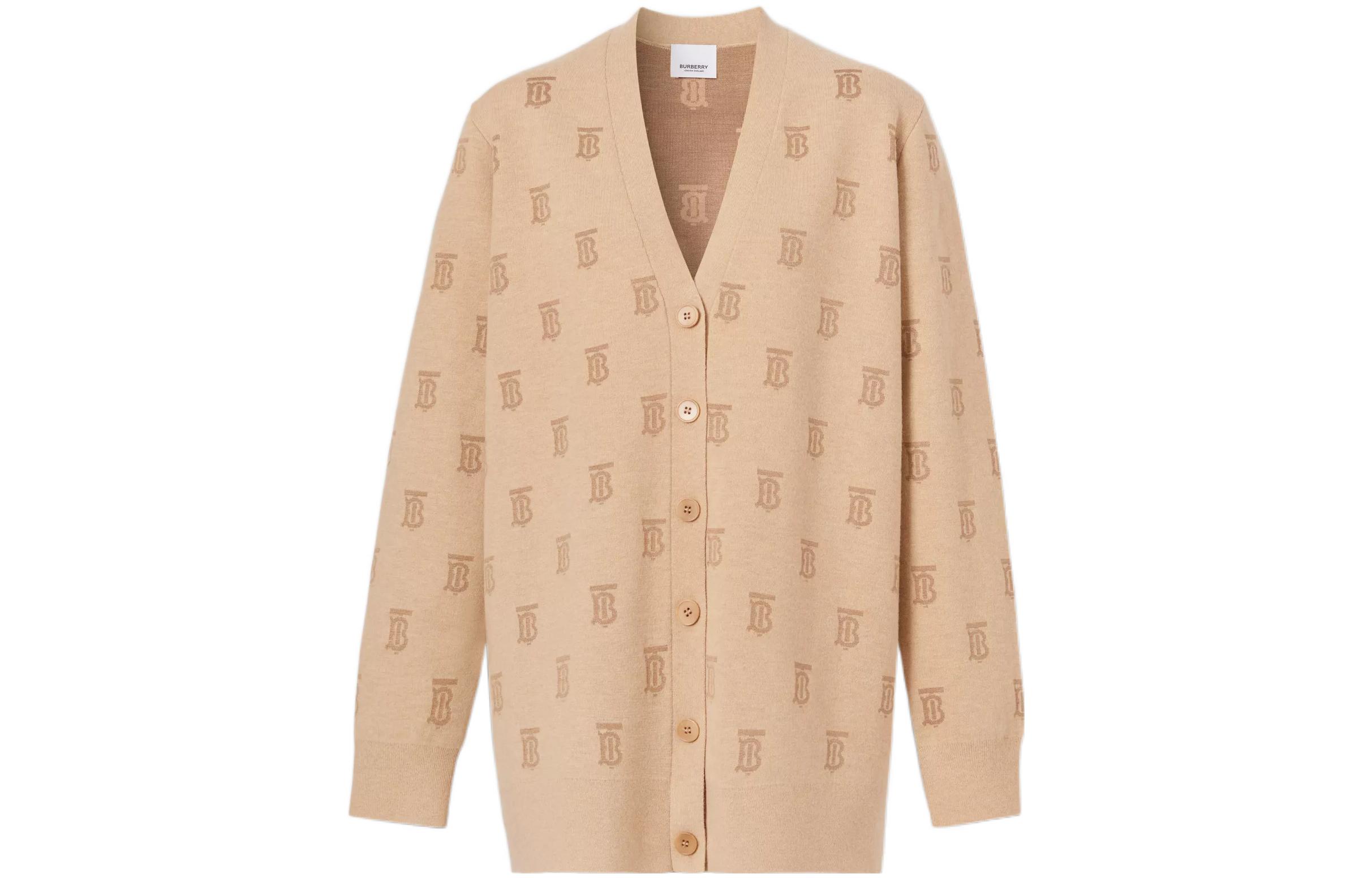 (Women) Burberry FW22  All-Over Print Wool-Blend Sweater Light Beige Gray 80571381