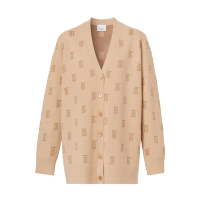 (Women) Burberry FW22 All-Over Print Wool-Blend Sweater Light Beige Gray 80571381