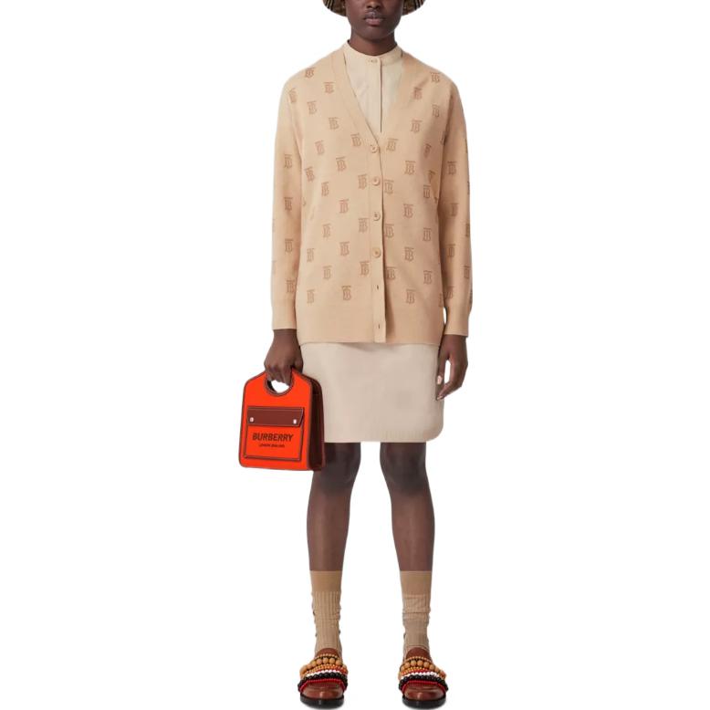 (Women) Burberry FW22  All-Over Print Wool-Blend Sweater Light Beige Gray 80571381 圖 3