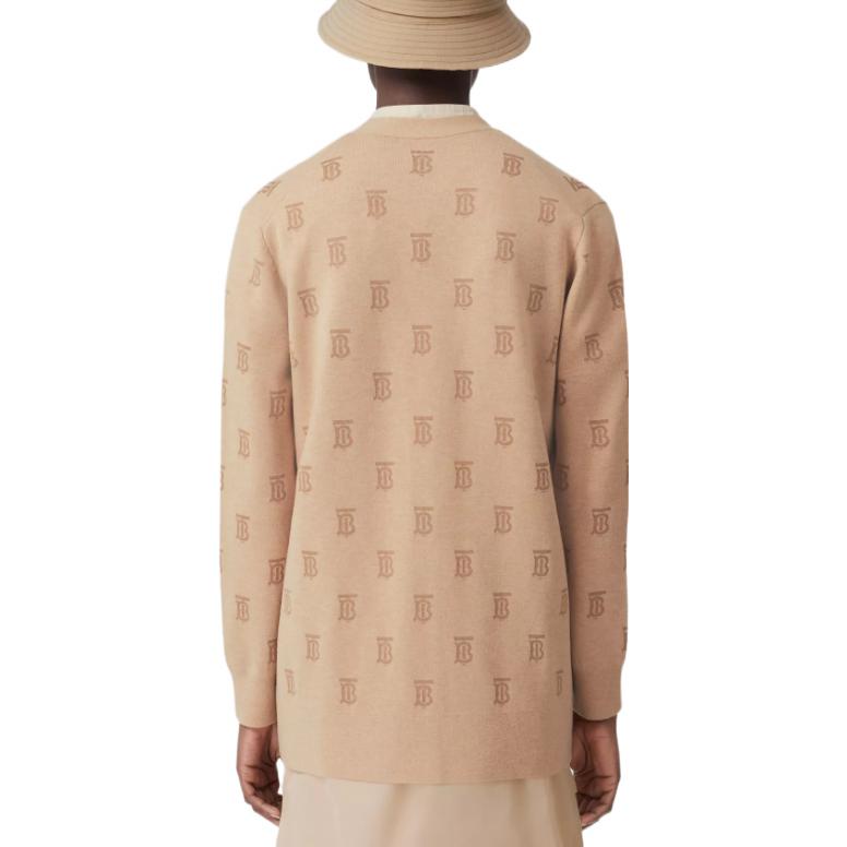 (Women) Burberry FW22  All-Over Print Wool-Blend Sweater Light Beige Gray 80571381 圖 4