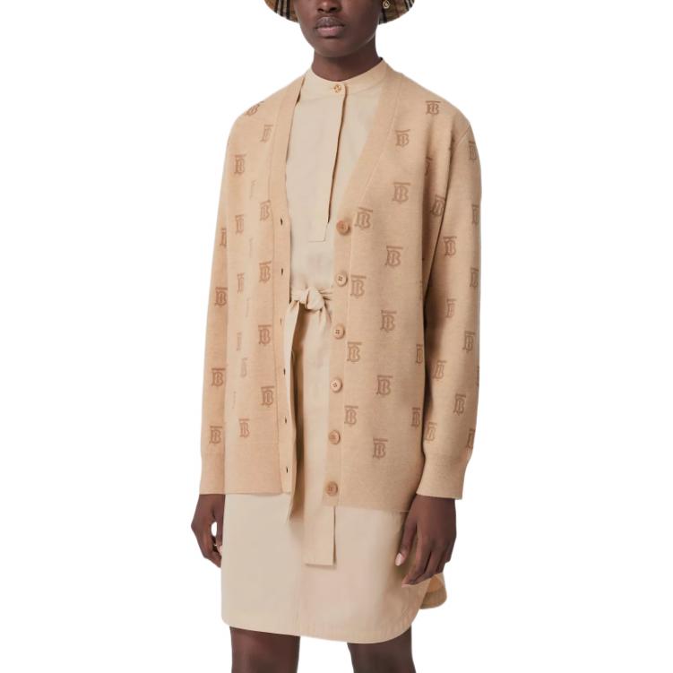 (Women) Burberry FW22  All-Over Print Wool-Blend Sweater Light Beige Gray 80571381 圖 5