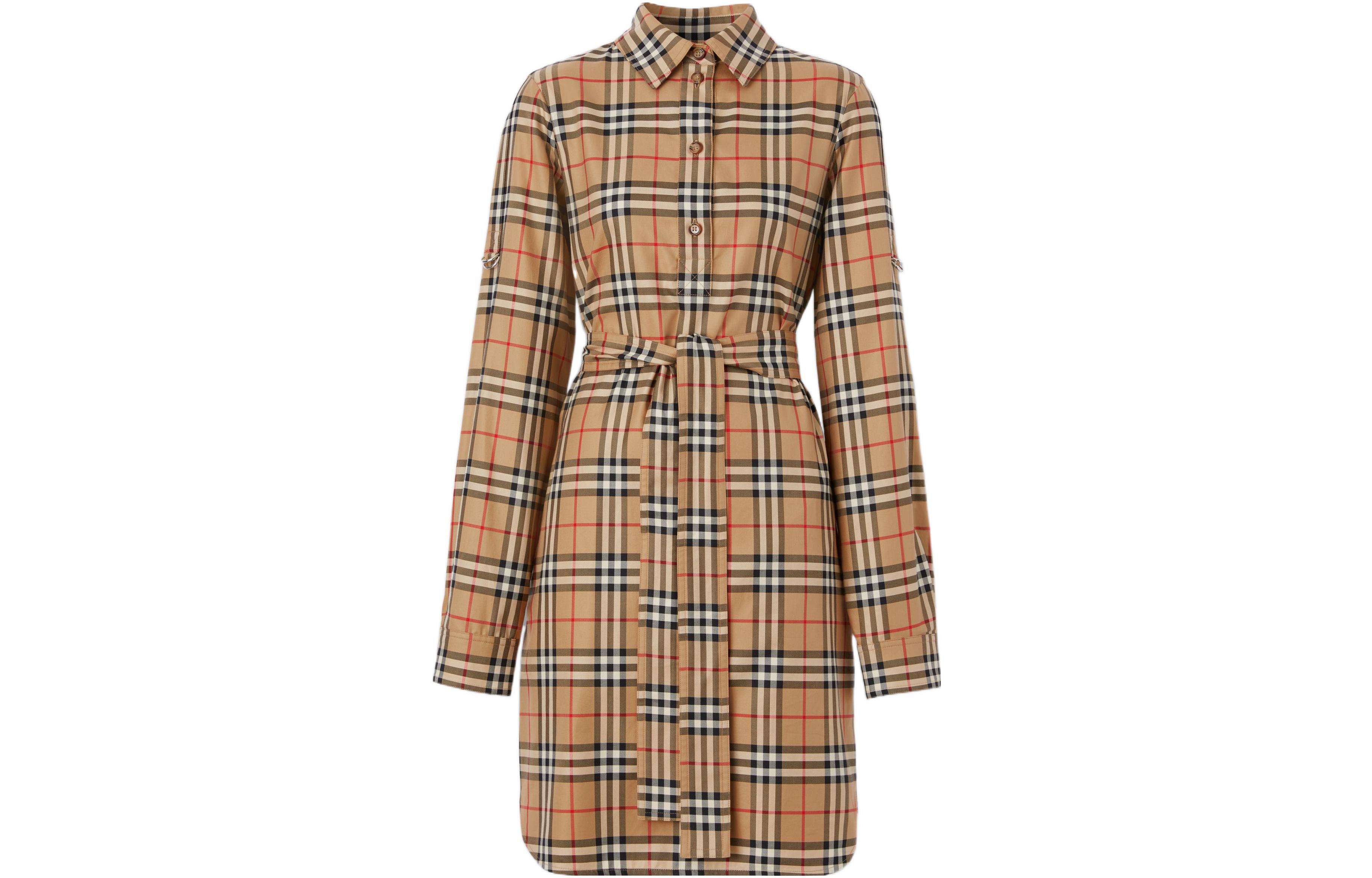 (Women) Burberry FW22  Beige Check Collar Long-Sleeve Dress. 80634981