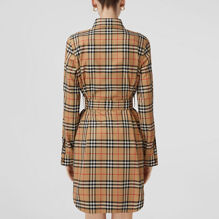 Shop (W) Vestido Burberry FW22 Beige de Manga Larga con Cuello de Cuadros. 80634981