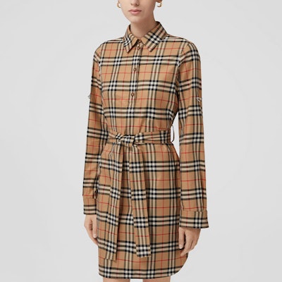 (W) Vestido Burberry FW22 Beige de Manga Larga con Cuello de Cuadros. 80634981 Purchase (W) Vestido Burberry FW22 Beige de Manga Larga con Cuello de Cuadros. 80634981