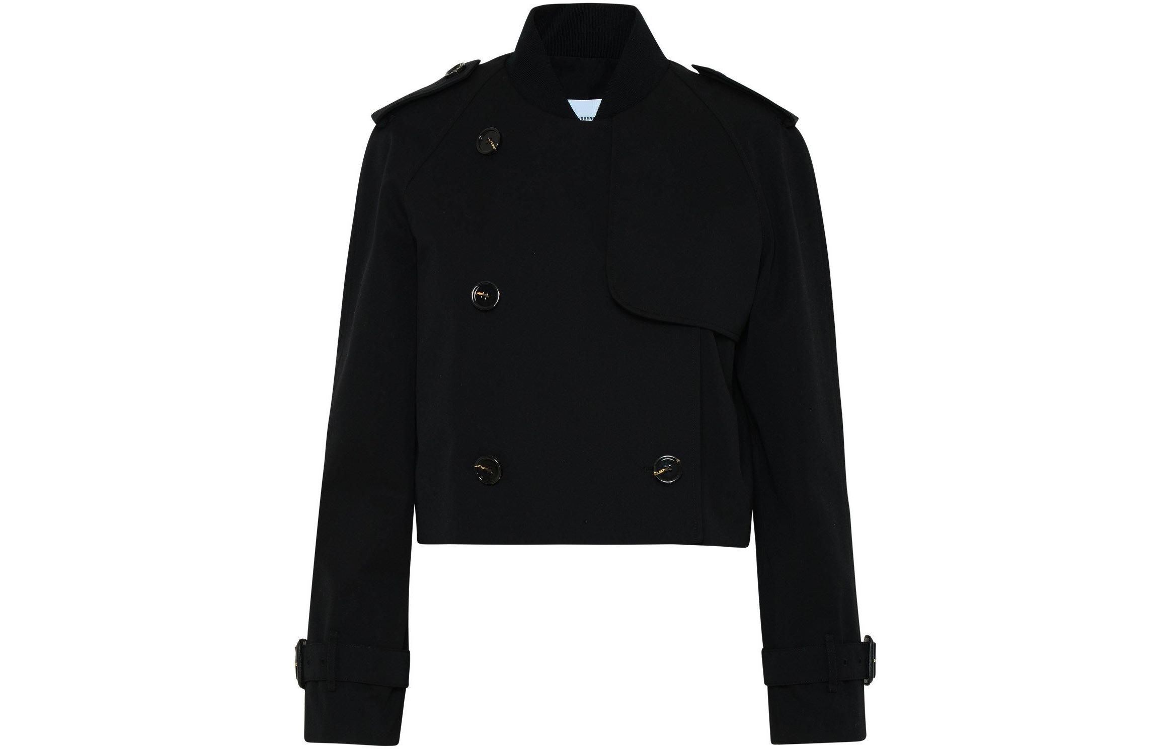 (Women) Burberry FW22  Black Cropped Double-Breasted Jacket with Baseball Collar. 80549091