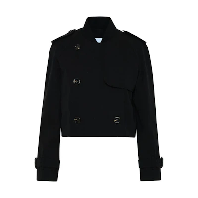 (Women) Burberry FW22 Black Cropped Double-Breasted Jacket with Baseball Collar. 80549091