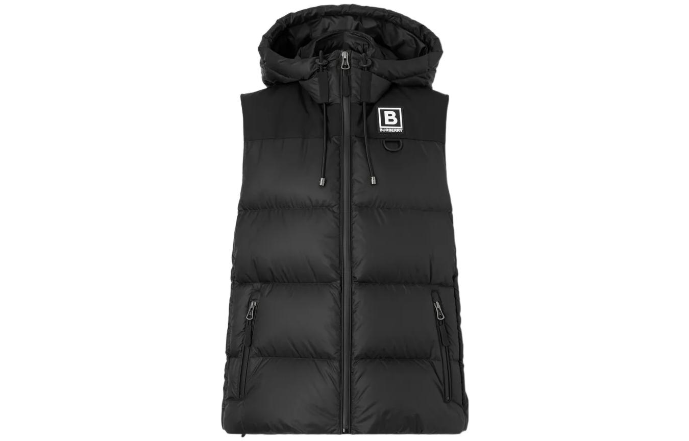 (Women) Burberry FW22  Black Letter Print Hooded Down Vest. 80614071