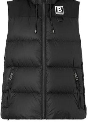 (W) バーバリー FW22 ブラック レタープリント フード付き ダウンベスト 80614071 Shop (W) バーバリー FW22 ブラック レタープリント フード付き ダウンベスト 80614071