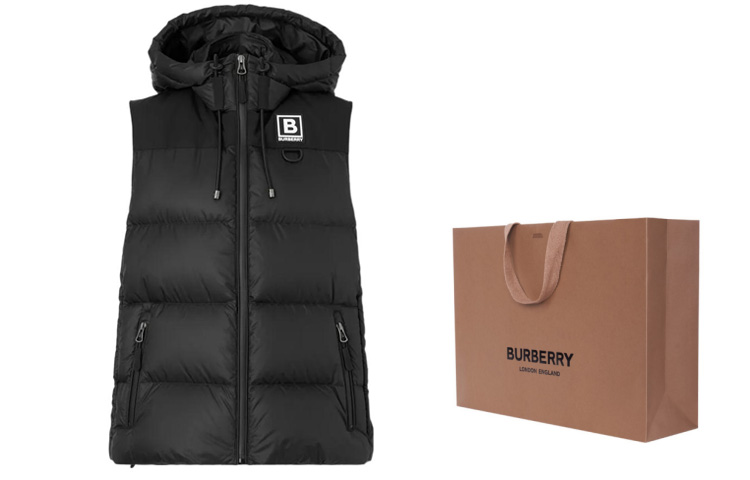 Details for (W) バーバリー FW22 ブラック レタープリント フード付き ダウンベスト 80614071