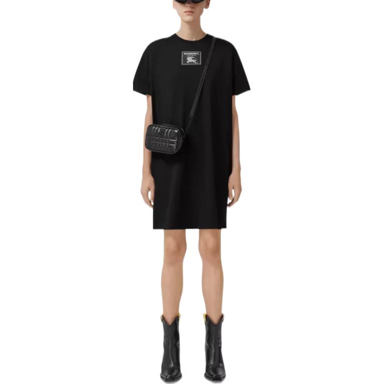 Purchase (W) 博柏利FW22 黑色徽标补丁短袖连衣裙。 80650201