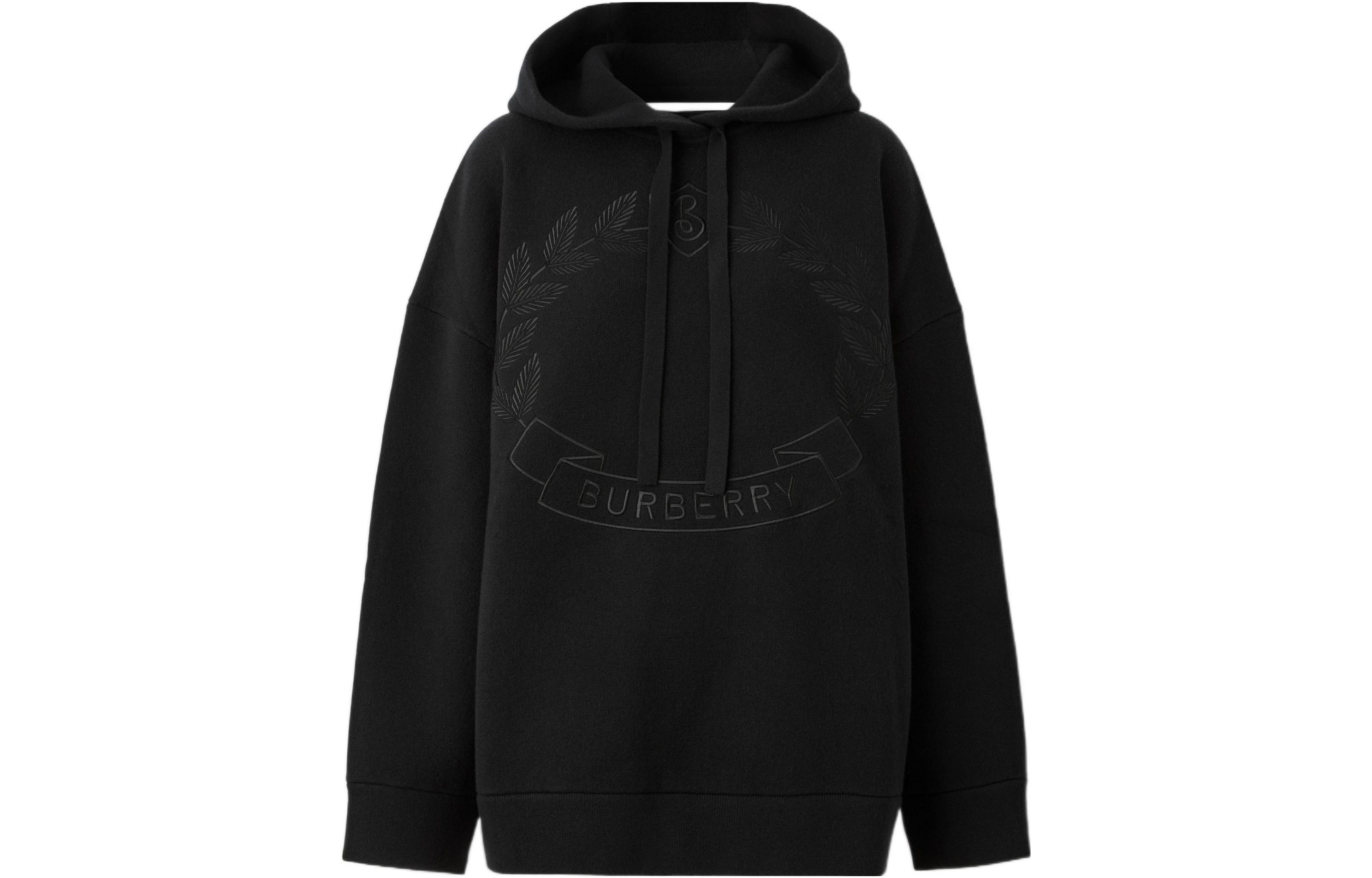 Buy (Women) Burberry FW22  Black Oak Leaf Logo Embroidered Loose Hoodie. 80642491