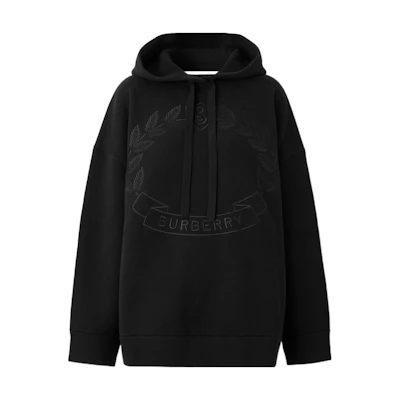 (Women) Burberry FW22 Black Oak Leaf Logo Embroidered Loose Hoodie. 80642491