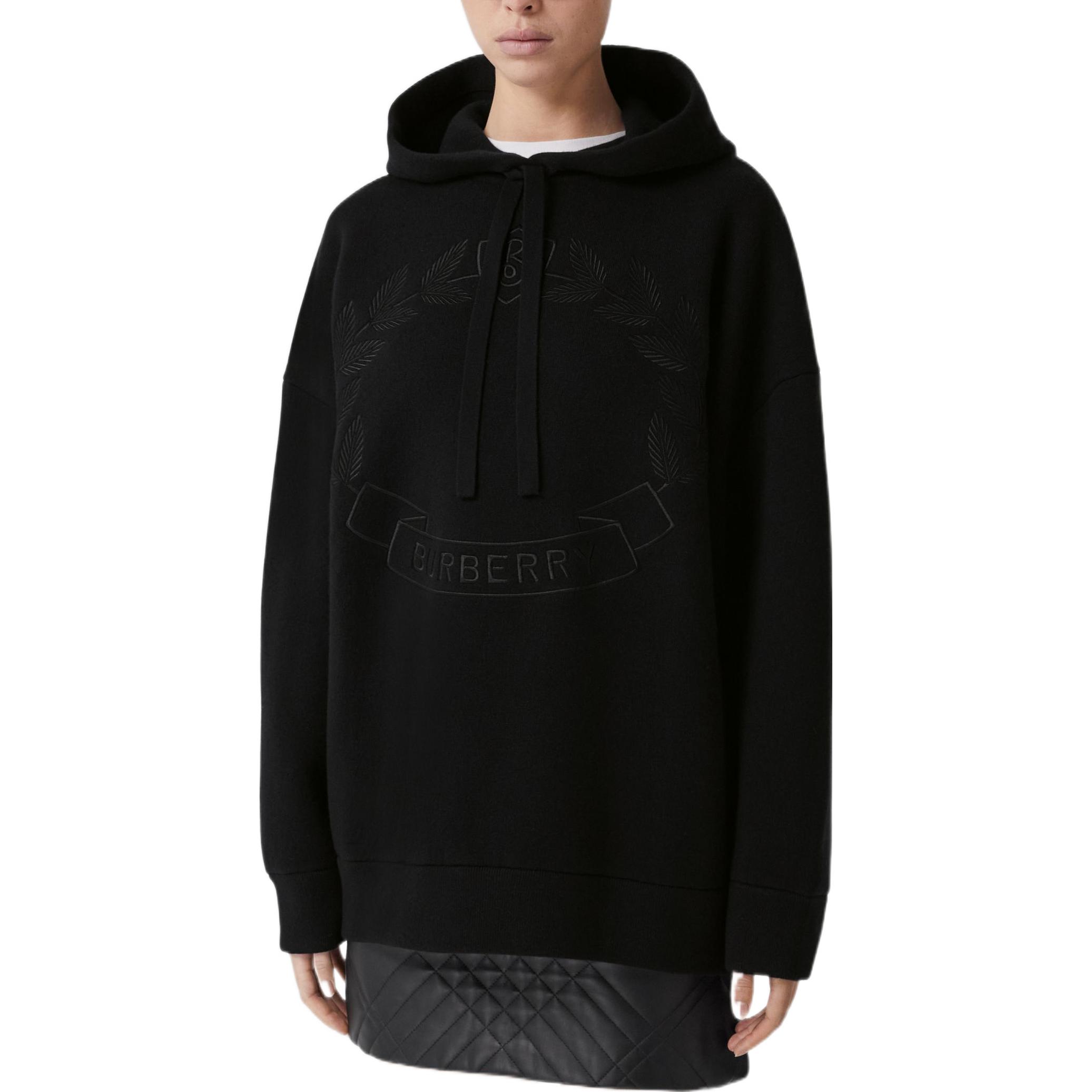 Shop (Women) Burberry FW22  Black Oak Leaf Logo Embroidered Loose Hoodie. 80642491