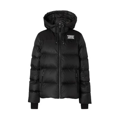 (Women) Burberry FW22 Black Puffer Jacket with Logo Letters and Hood. 8038747