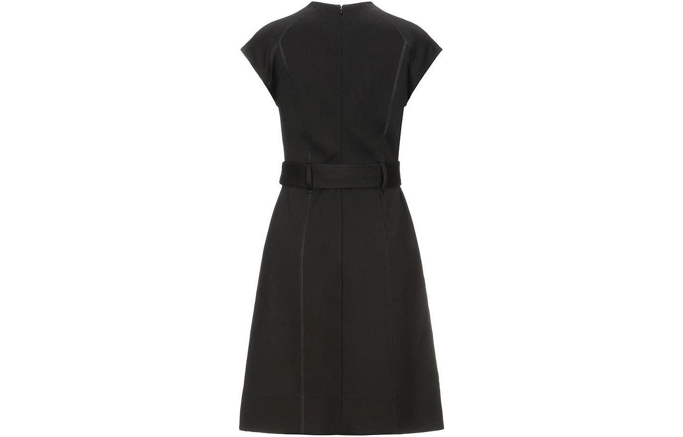 (Women) Burberry FW22  Black V-Neck Midi Dress with Fitted Waist. 80077241