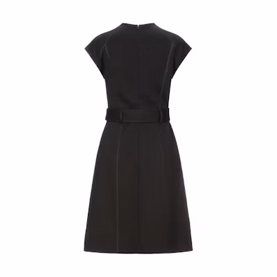 (Women) Burberry FW22 Black V-Neck Midi Dress with Fitted Waist. 80077241