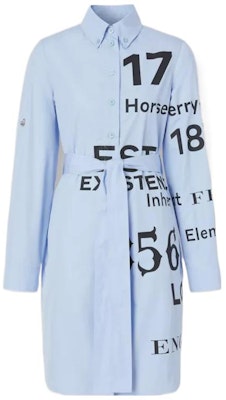 (W) Burberry FW22 Gaun Lengan Panjang Cetak Huruf Biru dengan Ikatan Pinggang. 80581041 Order (W) Burberry FW22 Gaun Lengan Panjang Cetak Huruf Biru dengan Ikatan Pinggang. 80581041