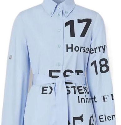 (W) Burberry FW22 Gaun Lengan Panjang Cetak Huruf Biru dengan Ikatan Pinggang. 80581041 Purchase (W) Burberry FW22 Gaun Lengan Panjang Cetak Huruf Biru dengan Ikatan Pinggang. 80581041