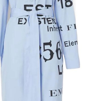 (W) Burberry FW22 Gaun Lengan Panjang Cetak Huruf Biru dengan Ikatan Pinggang. 80581041 Details for (W) Burberry FW22 Gaun Lengan Panjang Cetak Huruf Biru dengan Ikatan Pinggang. 80581041