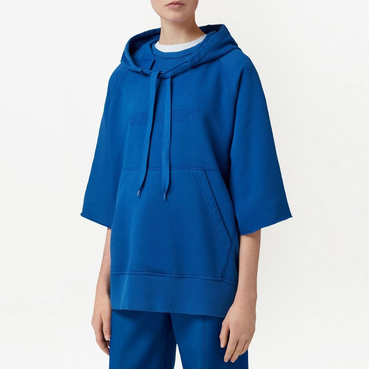 Shop (Women) Burberry FW22  Blue Solid Logo Print Hoodie Jacket. 80647391
