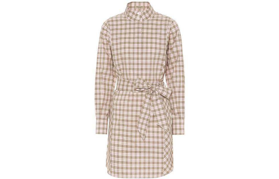 (Women) Burberry FW22  Brown Belted Long-Sleeve Check Midi Dress. 80337341