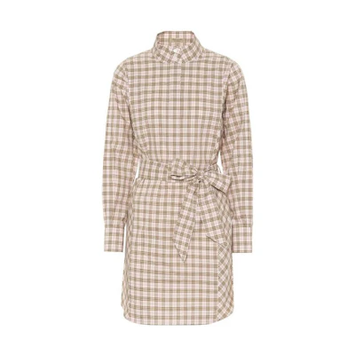 (Women) Burberry FW22 Brown Belted Long-Sleeve Check Midi Dress. 80337341