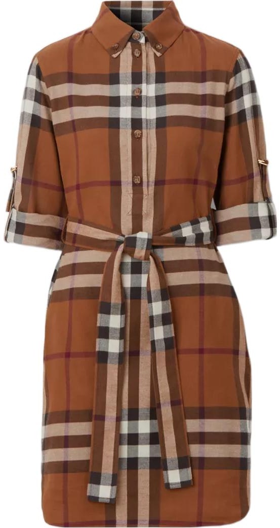women-burberry-fw-22-brown-check-cotton-belted-shirt-dress-long-sleeve-80624101