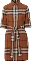 (Women) Burberry FW22 Brown Check Cotton Belted Shirt Dress Long Sleeve. 80624101 (Women) Burberry FW22 Brown Check Cotton Belted Shirt Dress Long Sleeve. 80624101
