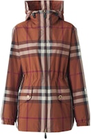 (Women) Burberry FW22 Brown Check Print Zip-Up Loose Fit Hooded Jacket 80554411 (Women) Burberry FW22 Brown Check Print Zip-Up Loose Fit Hooded Jacket 80554411