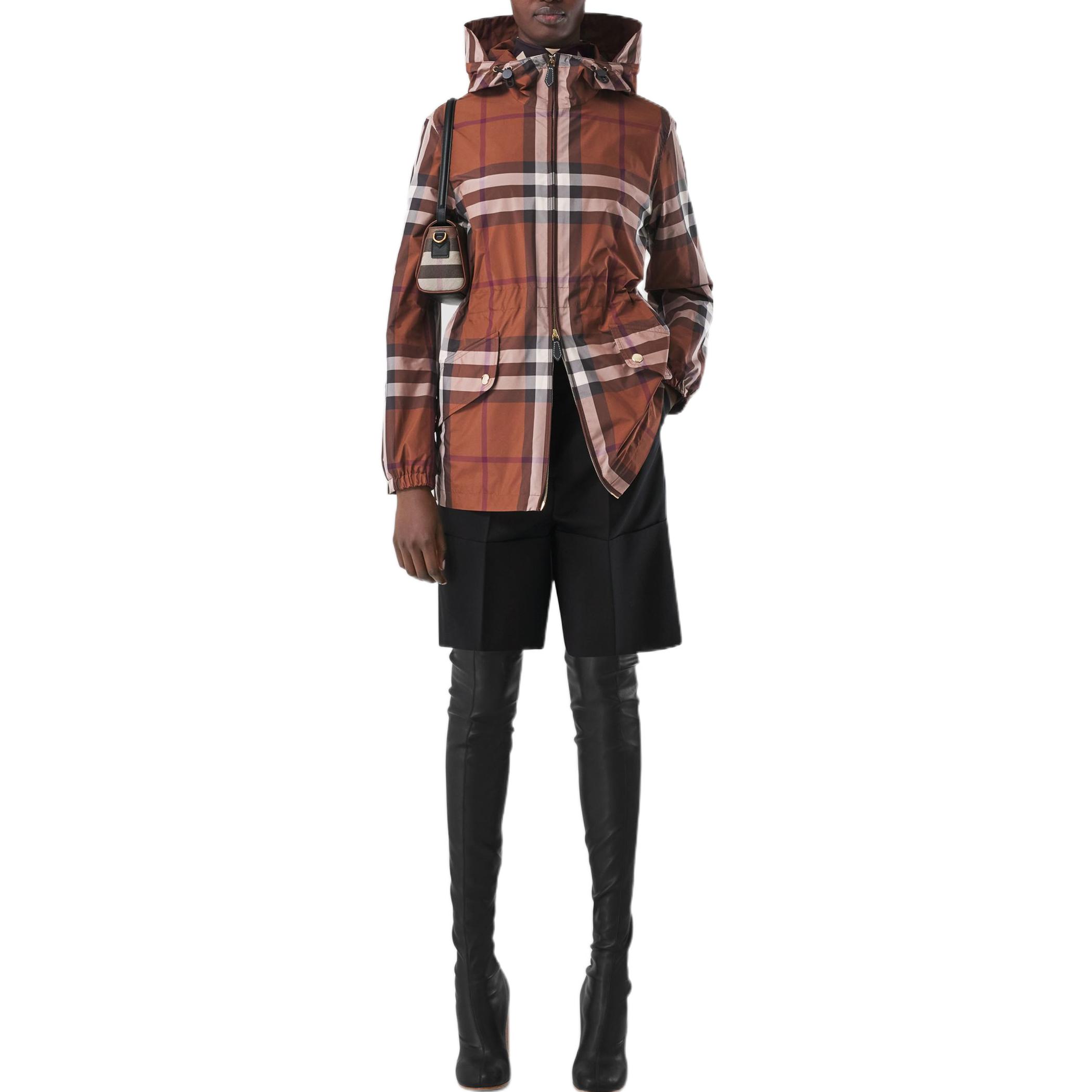 Lookbook (Women) Burberry FW22  Brown Check Print Zip-Up Loose Fit Hooded Jacket 80554411