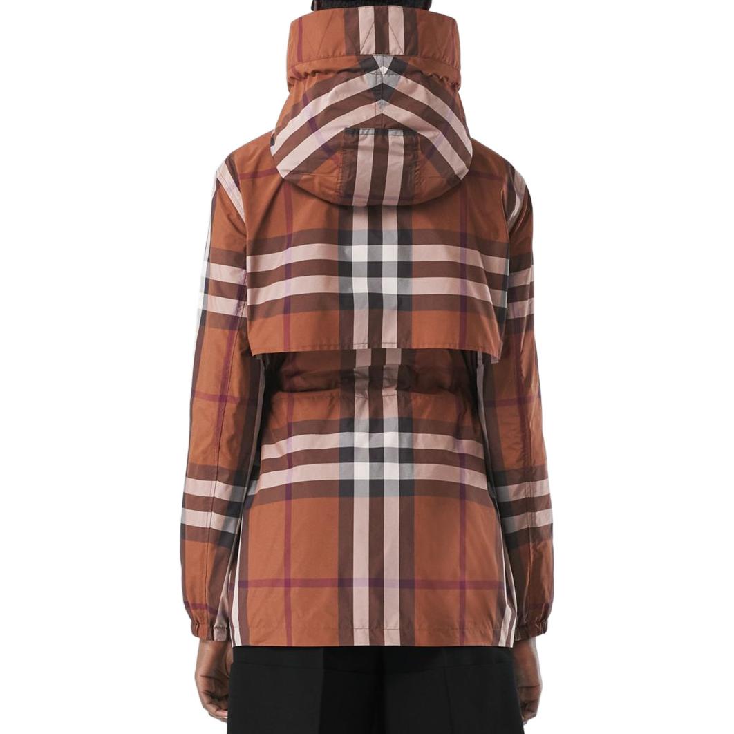 Purchase (Women) Burberry FW22  Brown Check Print Zip-Up Loose Fit Hooded Jacket 80554411