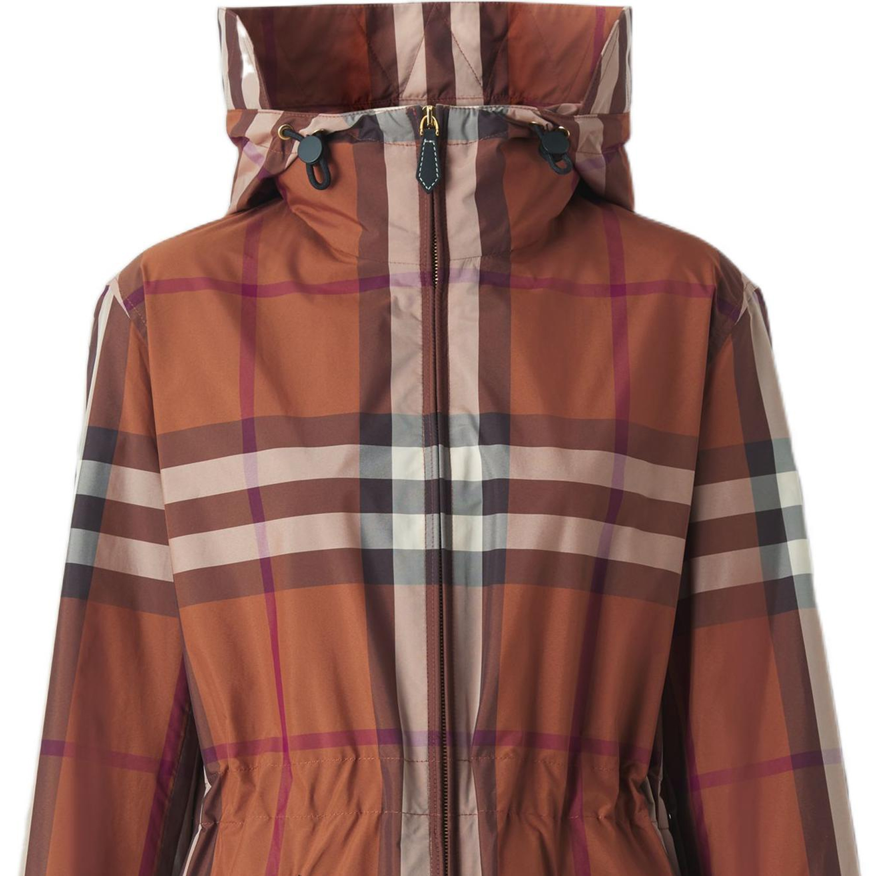 Details for (Women) Burberry FW22  Brown Check Print Zip-Up Loose Fit Hooded Jacket 80554411