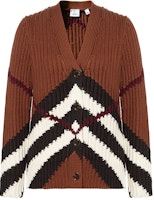(Women) Burberry FW22 Brown Colorblock Striped Knit Cardigan Jacket Top. 80557301 (Women) Burberry FW22 Brown Colorblock Striped Knit Cardigan Jacket Top. 80557301