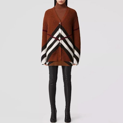 (Women) Burberry FW22 Brown Colorblock Striped Knit Cardigan Jacket Top. 80557301 Lookbook (Women) Burberry FW22 Brown Colorblock Striped Knit Cardigan Jacket Top. 80557301