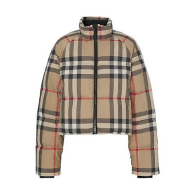 (Women) Burberry FW22 Brown Fitted Down Jacket with Zip and Stand Collar. 80590931