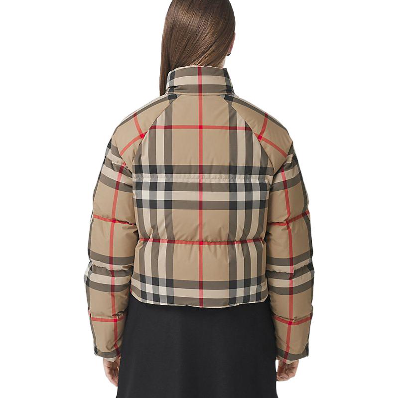 Shop (Women) Burberry FW22  Brown Fitted Down Jacket with Zip and Stand Collar. 80590931
