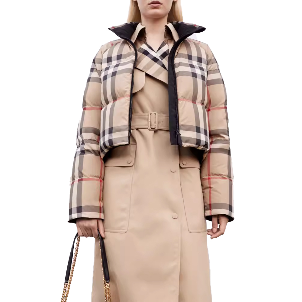 Purchase (Women) Burberry FW22  Brown Fitted Down Jacket with Zip and Stand Collar. 80590931