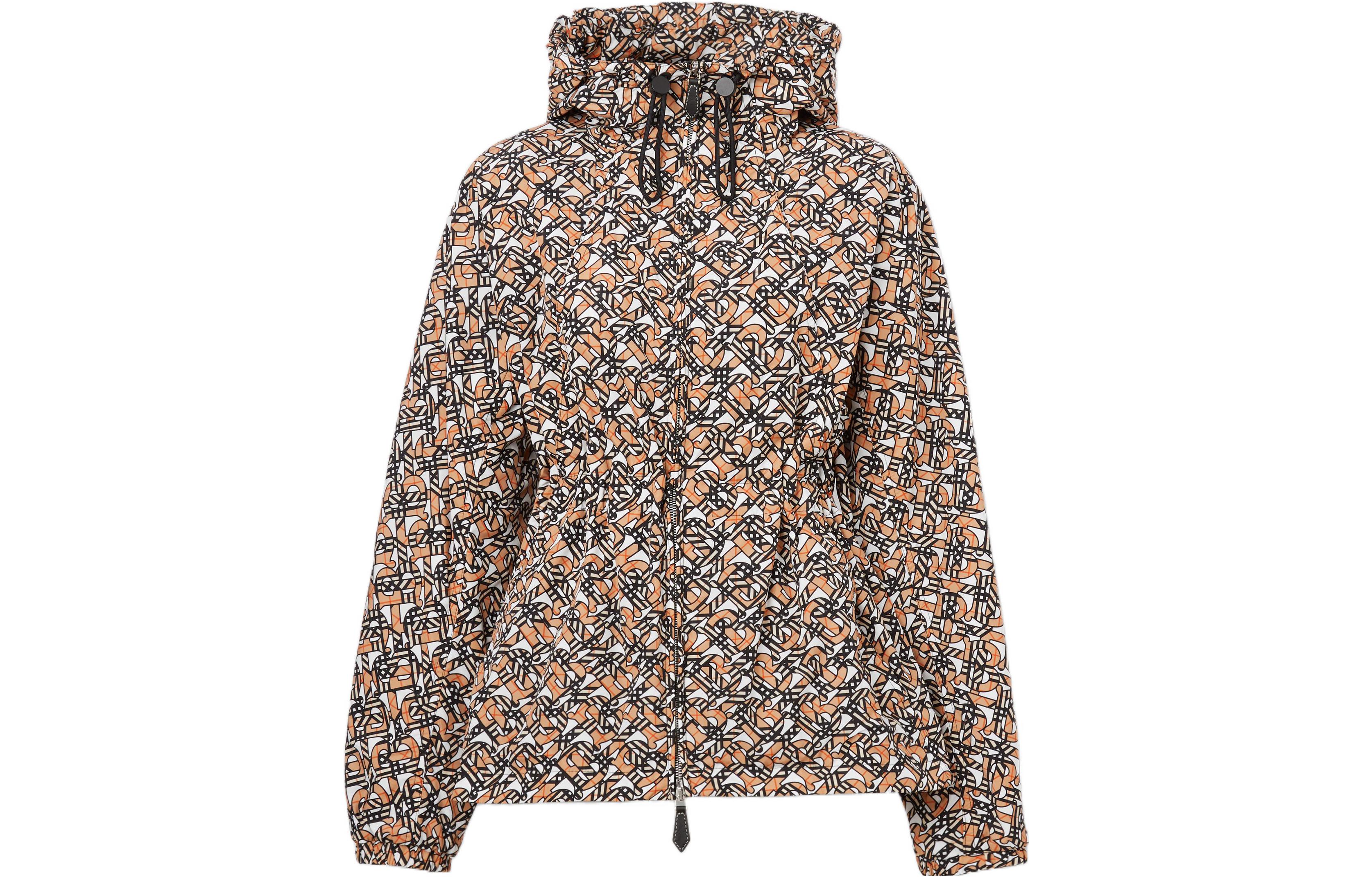 Buy (W) Burberry FW22 Jaket Coklat Nylon Hoodie dengan Cetakan Monogram. 80569491