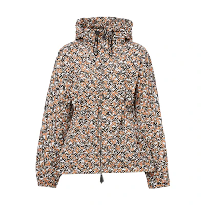 (Women) Burberry FW22 Brown Nylon Hooded Jacket with Monogram Print. 80569491