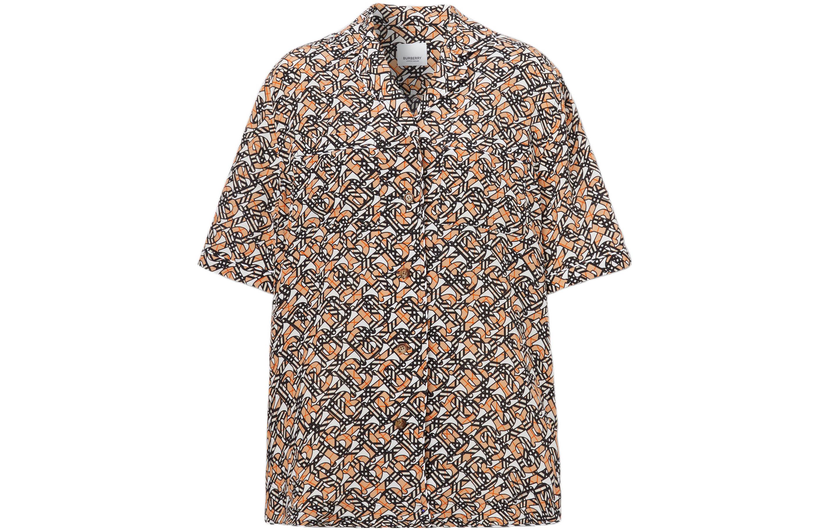 (Women) Burberry FW22  Brown Silk Short Sleeve Shirt with Monogram Print. 80572121 圖 2